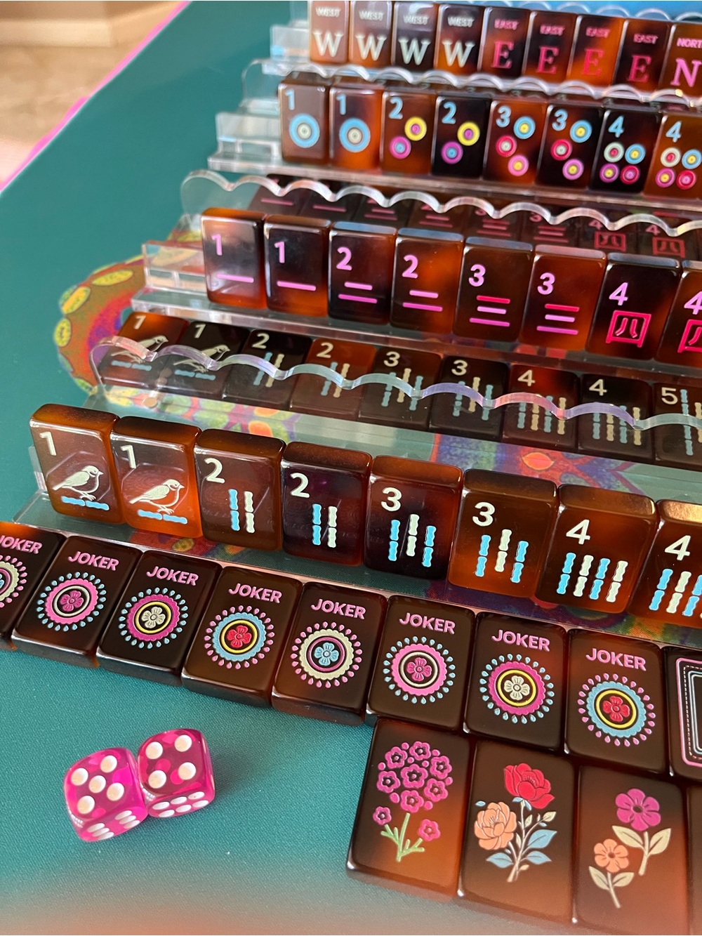 Mahjong Tile Set w/ Tile Bag and Dice, Tortoise Design Similar to Woodlands Joy - Picture 3 of 13